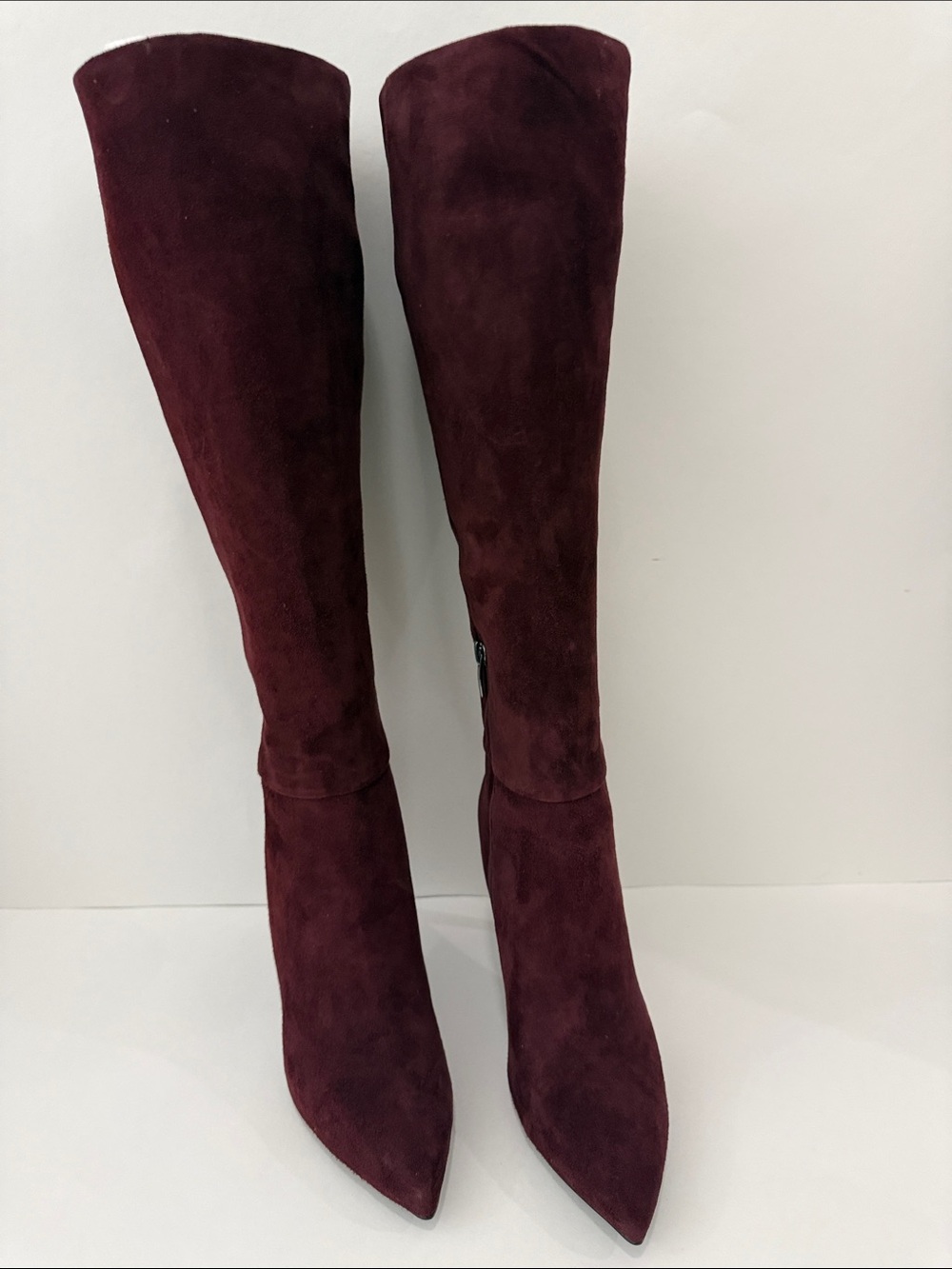 Women's Tall Pointed-Toe Suede Boots in Burgundy - Picture 2 of 4